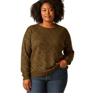 LINEA Louis Dell'OLio Silk Angora Blend Sequin Sweater Size 3X‎ Brown